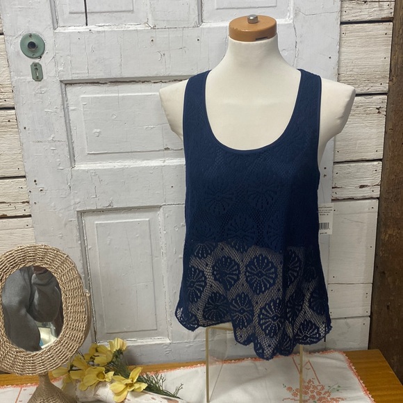 Navy Blue Lace Racerback Tank Top NEW with Tags - Picture 1 of 4